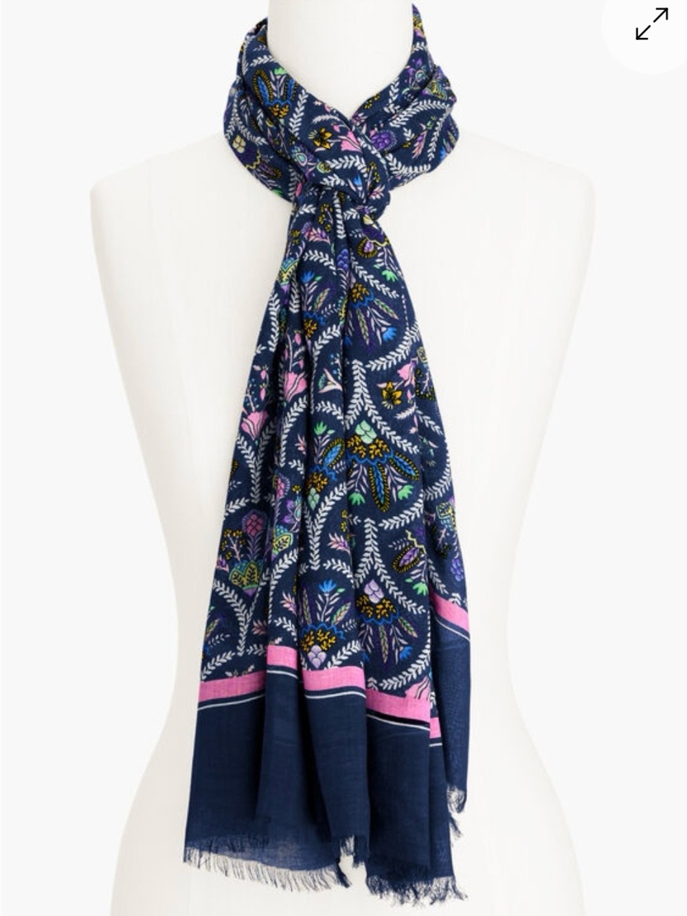 Talbots Navy Floral Print Scarf with Pink Trim